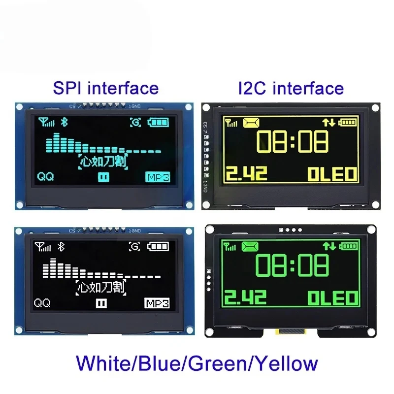 2.4/2.42 Inch 128x64 OLED LCD Display Module SSD1309 12864 7 Pin SPI/IIC I2C Serial Interface For Arduino UNO R3 C51