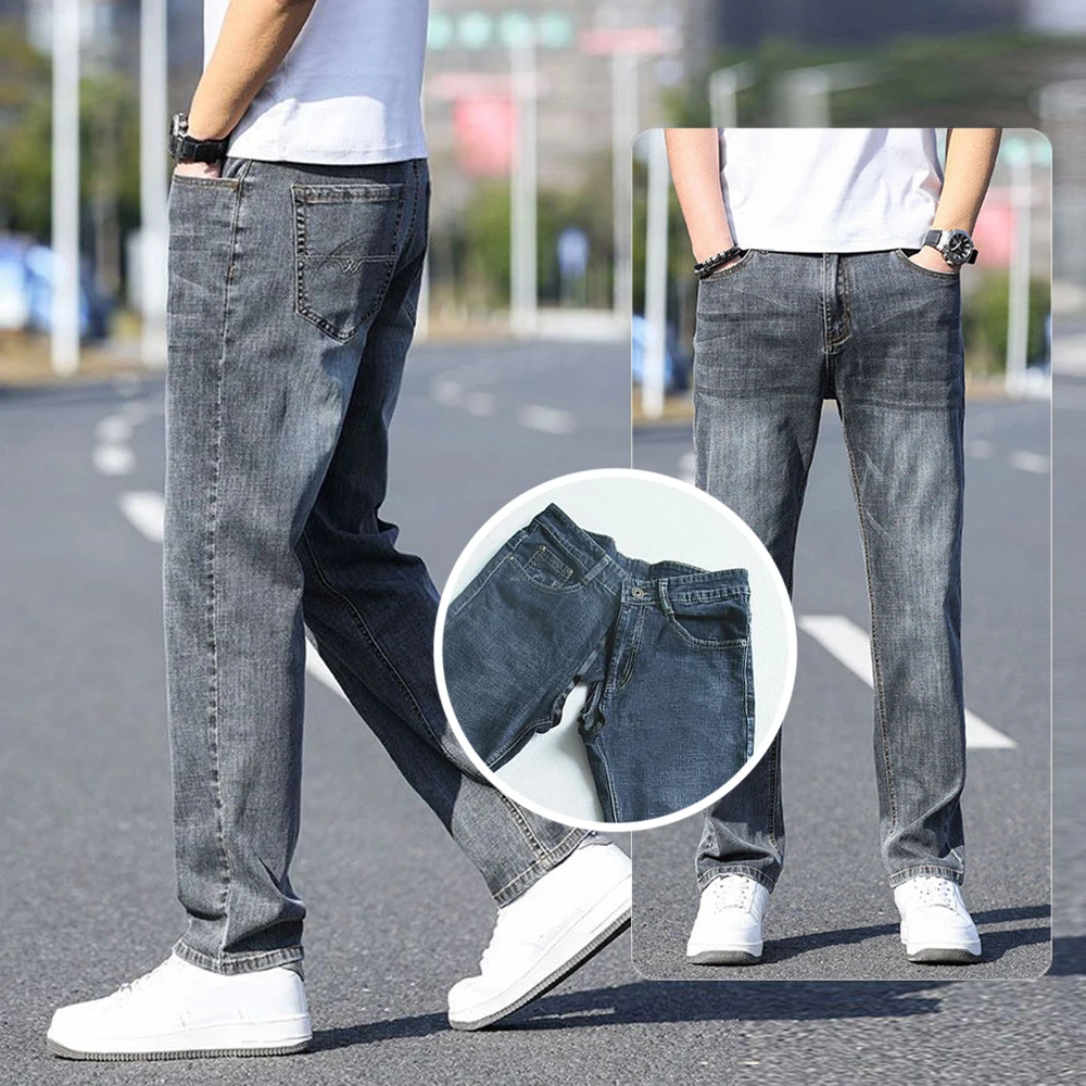 Business Jeans Men's Invisible Open Crotch Outdoor Sex Loose Straight Pants Elastic Large Size Casual Trousers Grinding White