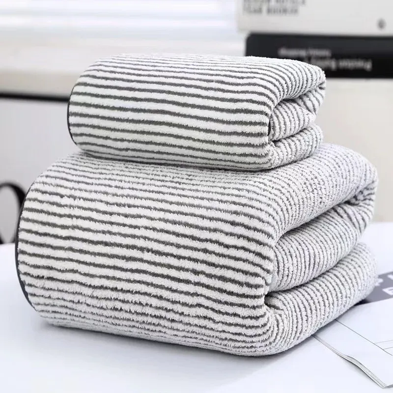  Coral Fleece Quick-Drying Bamboo Striped Towel Set Soft And Absorbent Bathroom Experience Bath Towel Set or Hand Towel