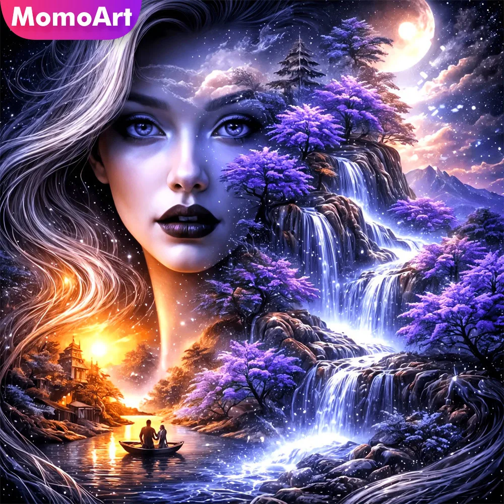Momoart New Arrival Diamond Embroidery Woman Portrait Rhinestones Painting Waterfall Needlework DIY Mosaic Handicraft Wall Art