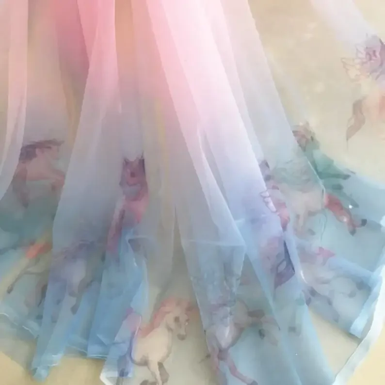 2 Colors Pink Blue Gradient unicorn Printed lace fabric Rainbow soft Tulle Lace Fabric for Wedding Fabric Baby  Lace 59