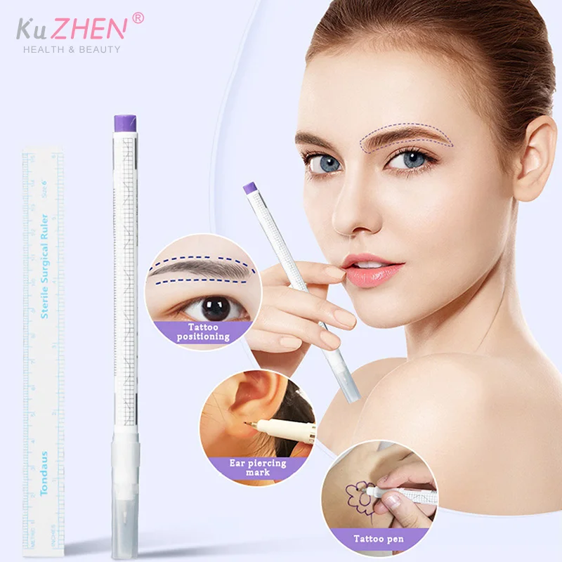 

1 шт., пластиковый маркер для татуировки бровей, маркер для кожи с линейкой, перманентный макияж, белые медицинские стерильные хирургические принадлежности для микроблейдинга