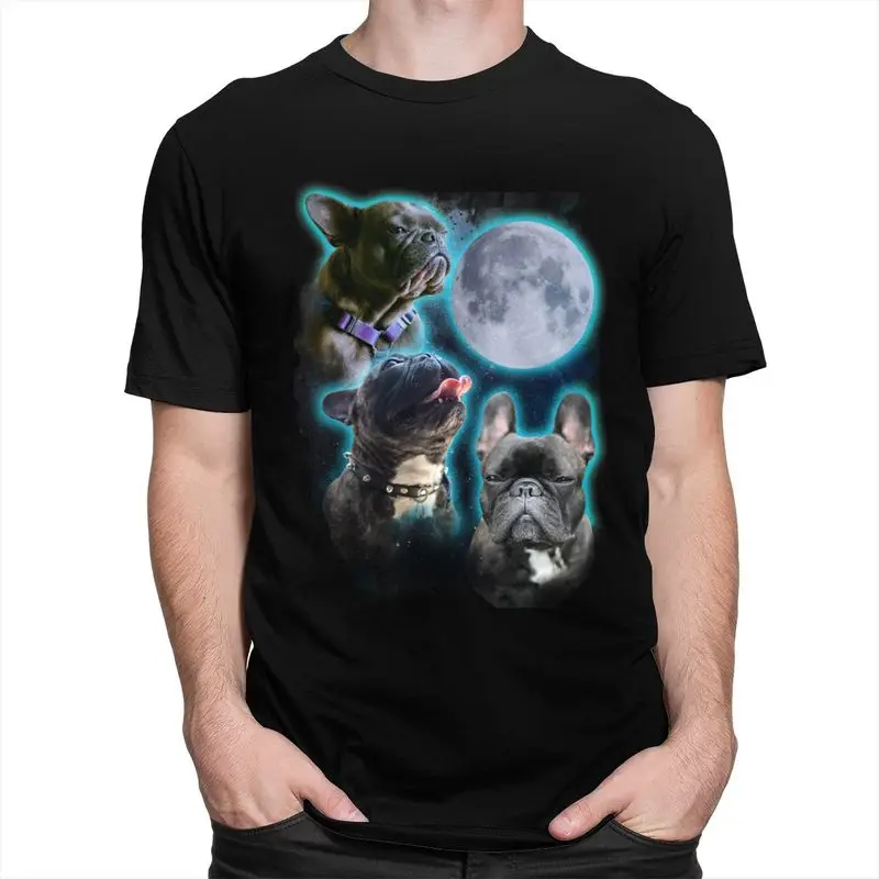 Custom Three Frenchies Moon Tshirts for Men Short Sleeve Leisure T Shirt Funny French Bulldog T-shirt 100% Cotton Tee Gift Idea