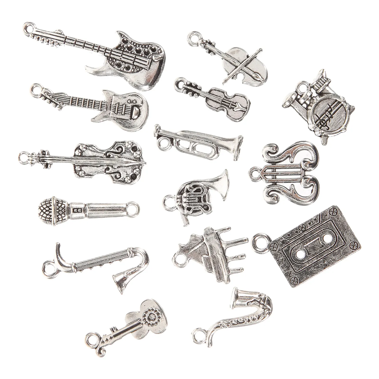

15pcs Musical Instrument Charms Metal Pendants Guitar Violin Accessories DIY Jewelry Making Materials Lightweight Gifts