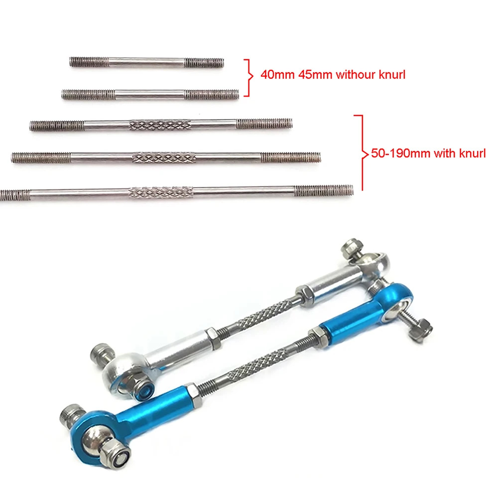 RC 트럭 등반 자동차 헬리콥터 보트 로봇용 M3 푸시 로드, 조정 가능한 타이 로드, 볼 헤드 조인트 스테인레스 스틸 링키지, 1 개