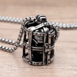 Gothic Cage Skull Pendant Necklace for Men Punk Stainless Steel Skull Chain Pendant Fashion Biker Woman Man Accessories