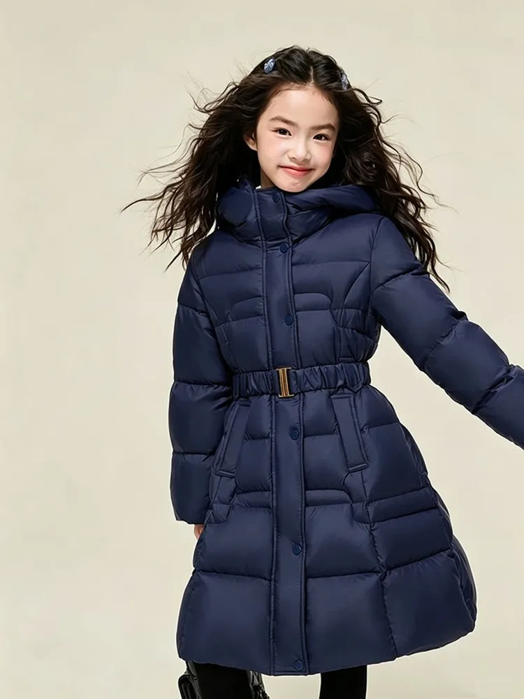 Mädchen-Daunenjacke 90% Weiße Entendaunen mit Kapuze, Tailliert, Anti-Durchdringung, Dick, Warm, Kinder-Winterjacke für kaltes Wetter A5104 – Detail 8