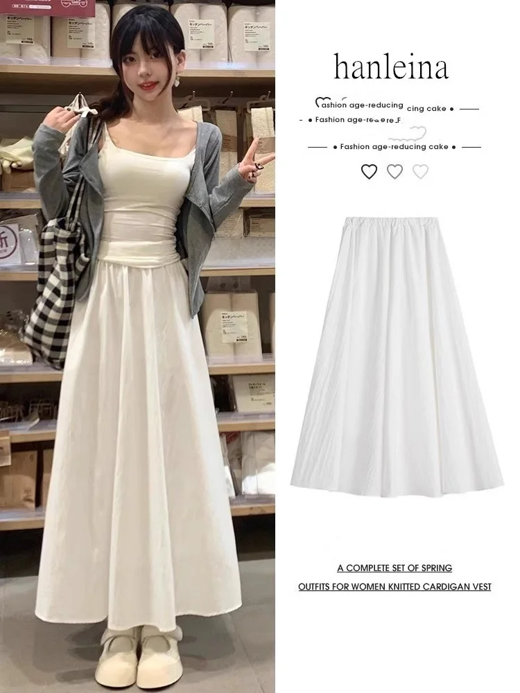 

Белая женская юбка А-силуэта с высокой талией, весенняя, тонкая, плиссированная, стройнящая, для офиса, с подкладкой