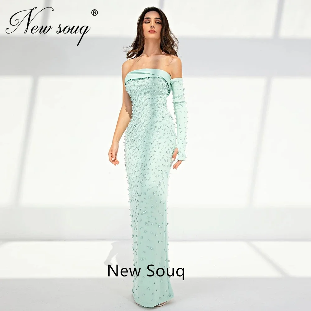 Elegant Dubai Turquoise Blue Avondjurken Met Cape Parels Lange Prom Dress Sage Green Arabisch Vrouwen Wedding Formele Partij Jassen