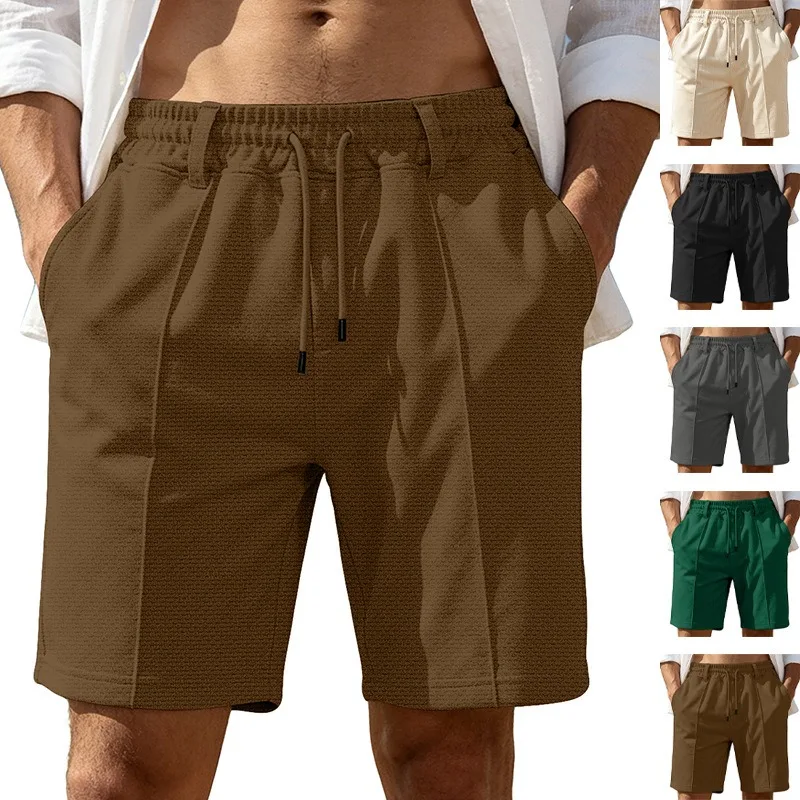 

Men's Solid Color Sports Loose Casual Shorts for Daily Commuting and Cycling, Breathable Beach Shorts, Pocket Drawstring Design