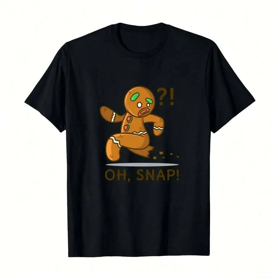 Oh Snap Funny Gingerbread Cookie Man Clic Oft And Lightweight_,Men's Plain-Color Round-Neck T-Shirt - 100% Cotton Trendy Y2K Short-Sleeve Tee-Soft, Quick-Drying, Moisture-Wicking; Ideal for Sports or Casual Wear; Great Gift for Christmas or Halloween