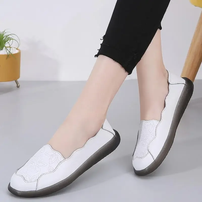 Sepatu wanita nyaman Sol empuk, sepatu wanita nyaman, sepatu sandal datar, sepatu paruh baya, sepatu musim panas, sepatu Tendon kulit, sepatu wanita musim semi dan musim gugur