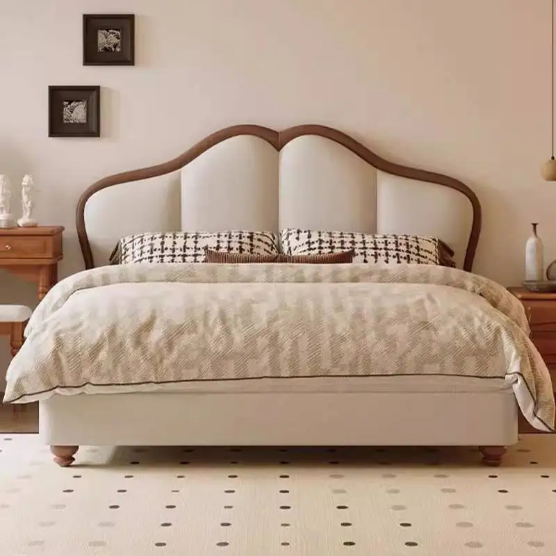 

Двуспальная кровать в деревянном стиле, белая, для взрослых, с декоративными элементами, мебель для дома, модель «Кама Матримональ»