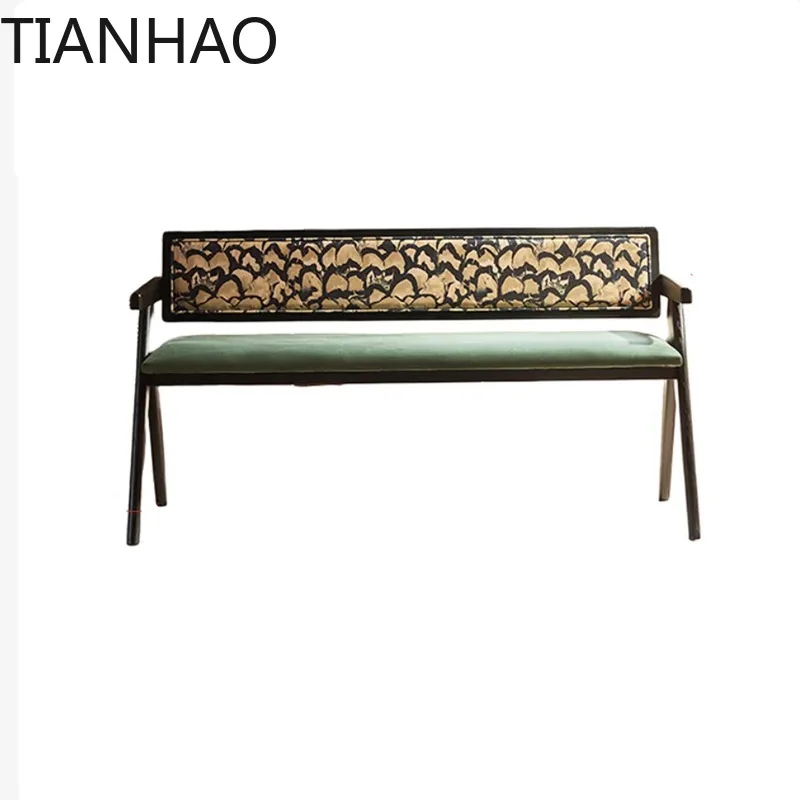 solid wood bench designer home soft bag backrest bench wood living room shoe