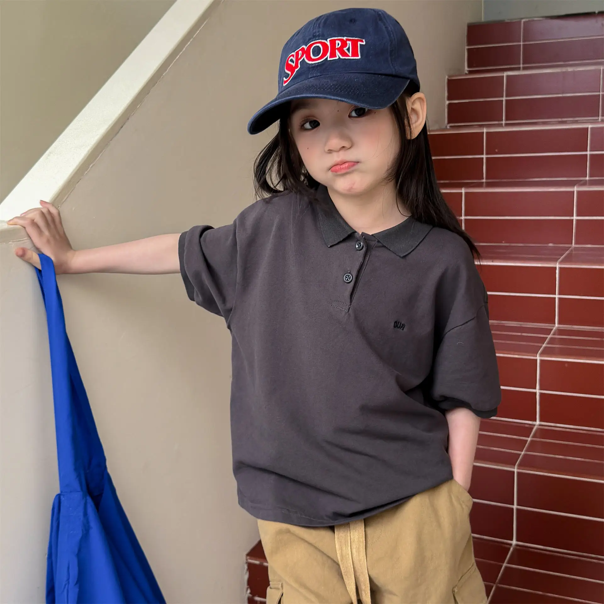 

2026 Summer New Children Short Sleeve T Shirts Fashion Boys Polo Shirts Toddler Girls Lapel Casual Tops Cotton Kids Clothes