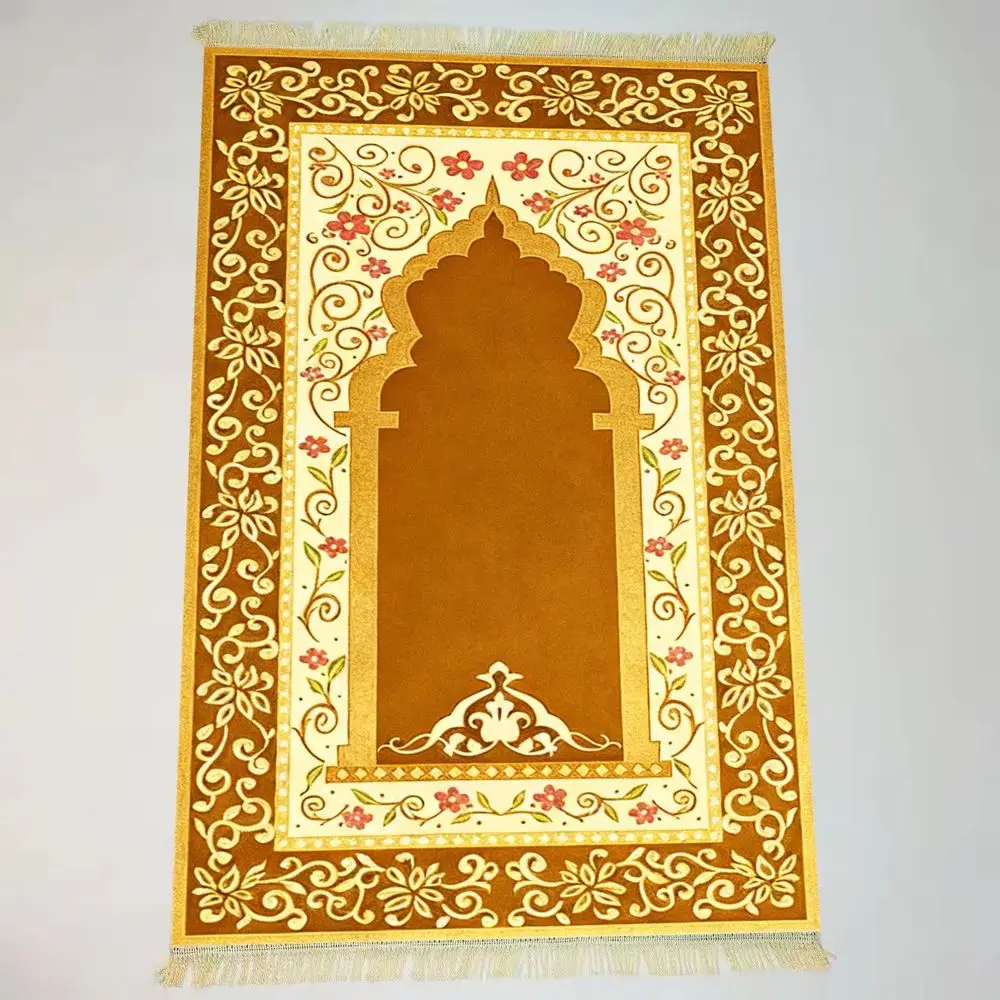 VIKAMA Light Blue Arch Prayer Rug Non-slip Traditional Islamic Prayer Mat with Fringe