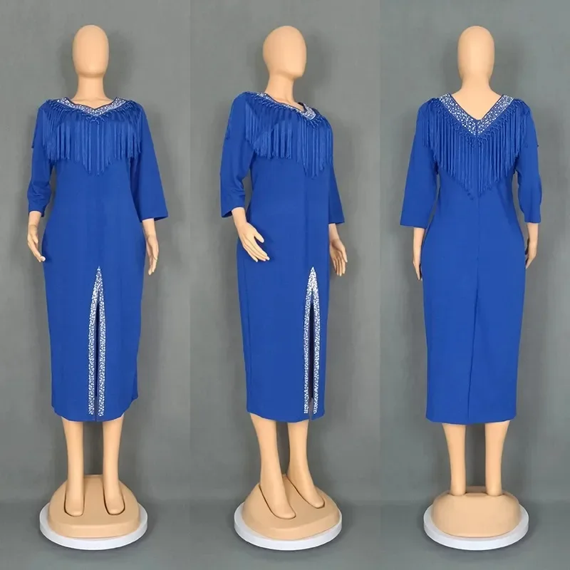 

Plus Size African Dresses for Women Summer African Long Sleeve Tassel Party Evening Maxi Dress Outfits Dashiki African Clothing
