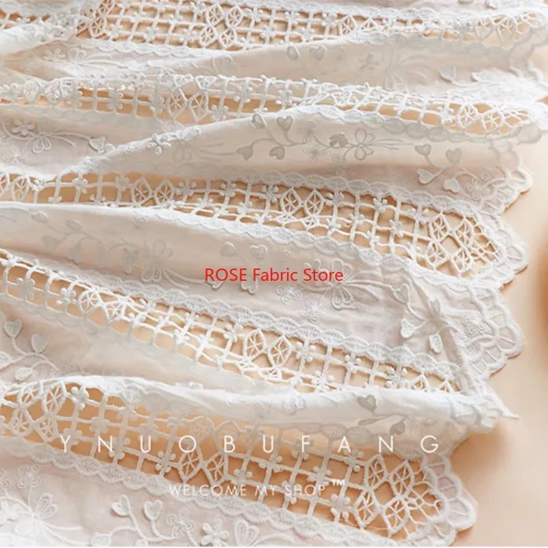 White Cotton Cloth Openwork  3D Embroidery Lace Fabric Handmade DIY Clothes Sewing Accessories Width 125cm