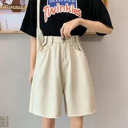 Denim Shorts Women Loose High Waist Leisure Stylish Summer Wide Leg Pure All-match Ulzzang Female Streetwear Vintage Knee-length