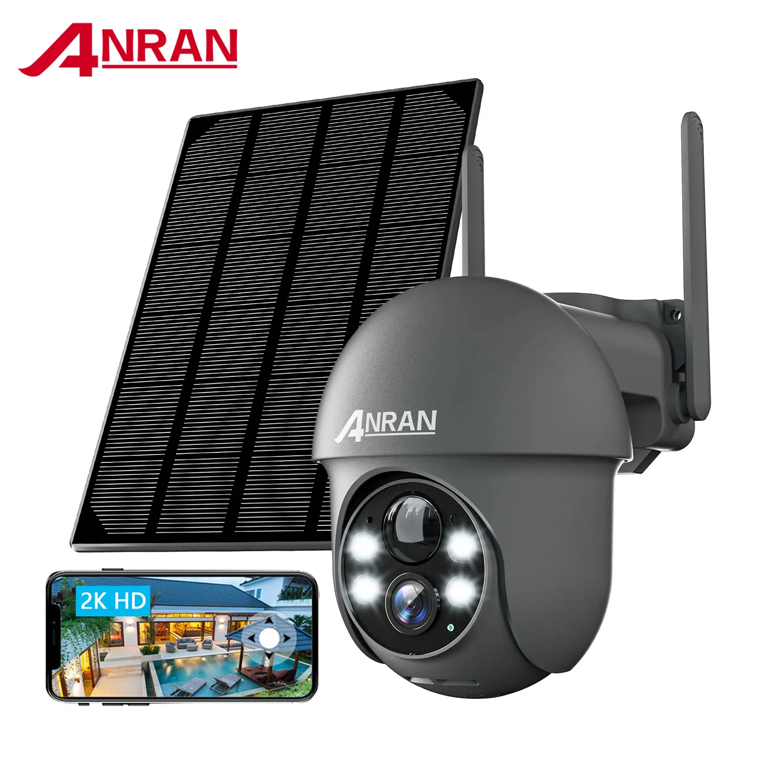 

ANRAN Outdoor 2K Battery Powered 3MP Wireless Color Night Vision PIR Video Home PTZ CCTV Solar Wifi Camera Security