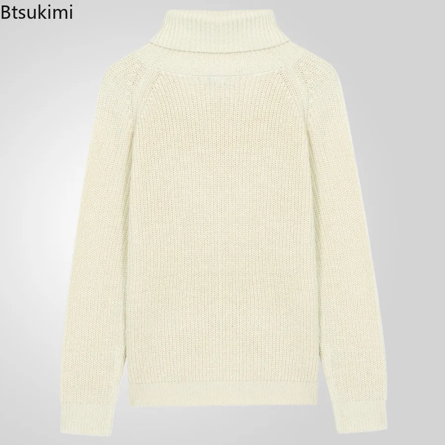 Autumn Winter Basic Warm Sweaters for Men Solid Turtleneck Long Sleeve Knitted Sweaters Men's Fashion Simple All-match Pullovers