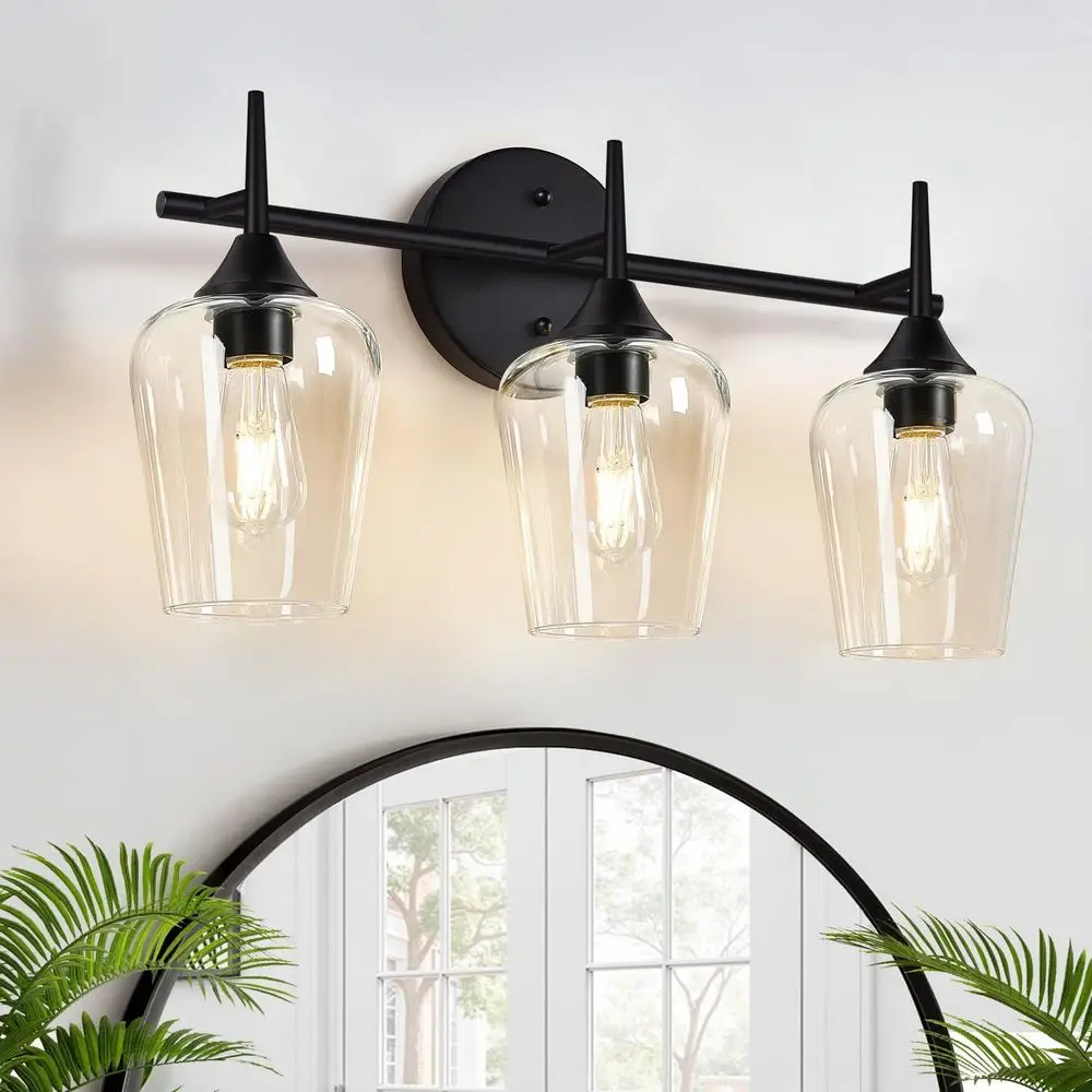 

3-Light Bathroom Light ixtures, Black Vanity Lights or Bathroom with Clear Glass, 19.5 Inch Bathroom Lighting ixtures Over Mirro
