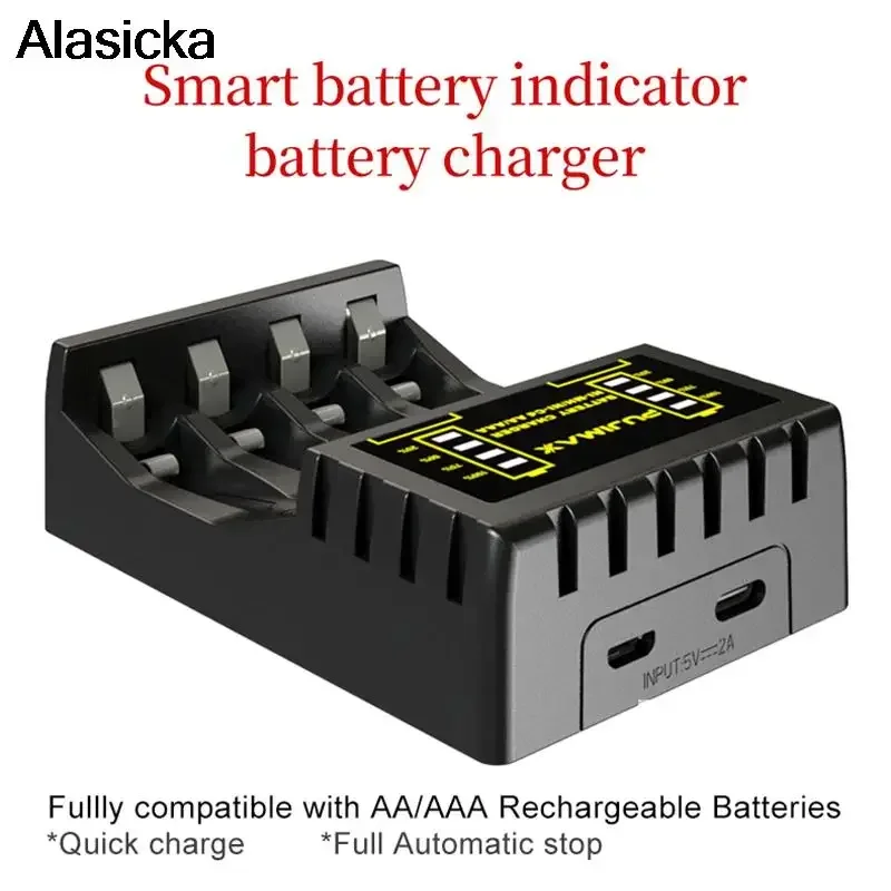 Ni-MH/Ni-Cd Charger with LED Indicator 4 Slot Battery Charger for Short Circuit Protection of AAA/AA Rechargeable Batteries