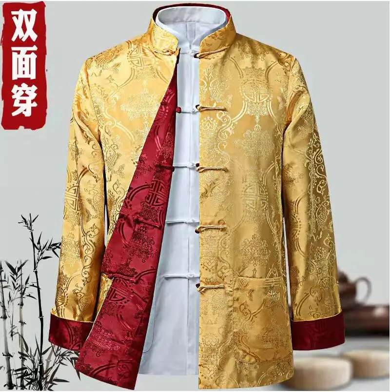 Camisas de traje Tang para hombres, chaqueta de estilo chino con cuello levantado, ropa tradicional de seda diaria, Kungfu, Cheongsam, Top Hanfu, ambos lados