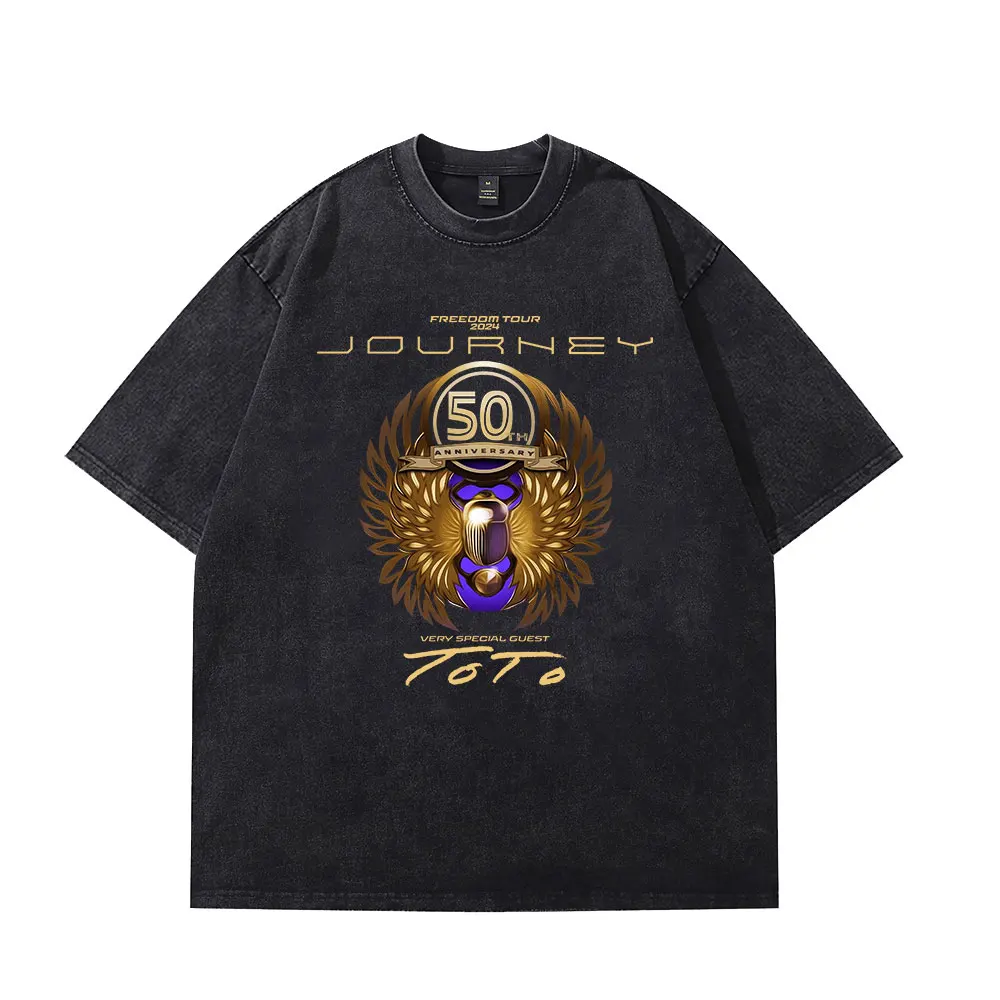 

Journey 50TH Freedom Tour 2024 T-shrit Crewneck Short Sleeve Men/Women Cotton Vintage Wash Tee