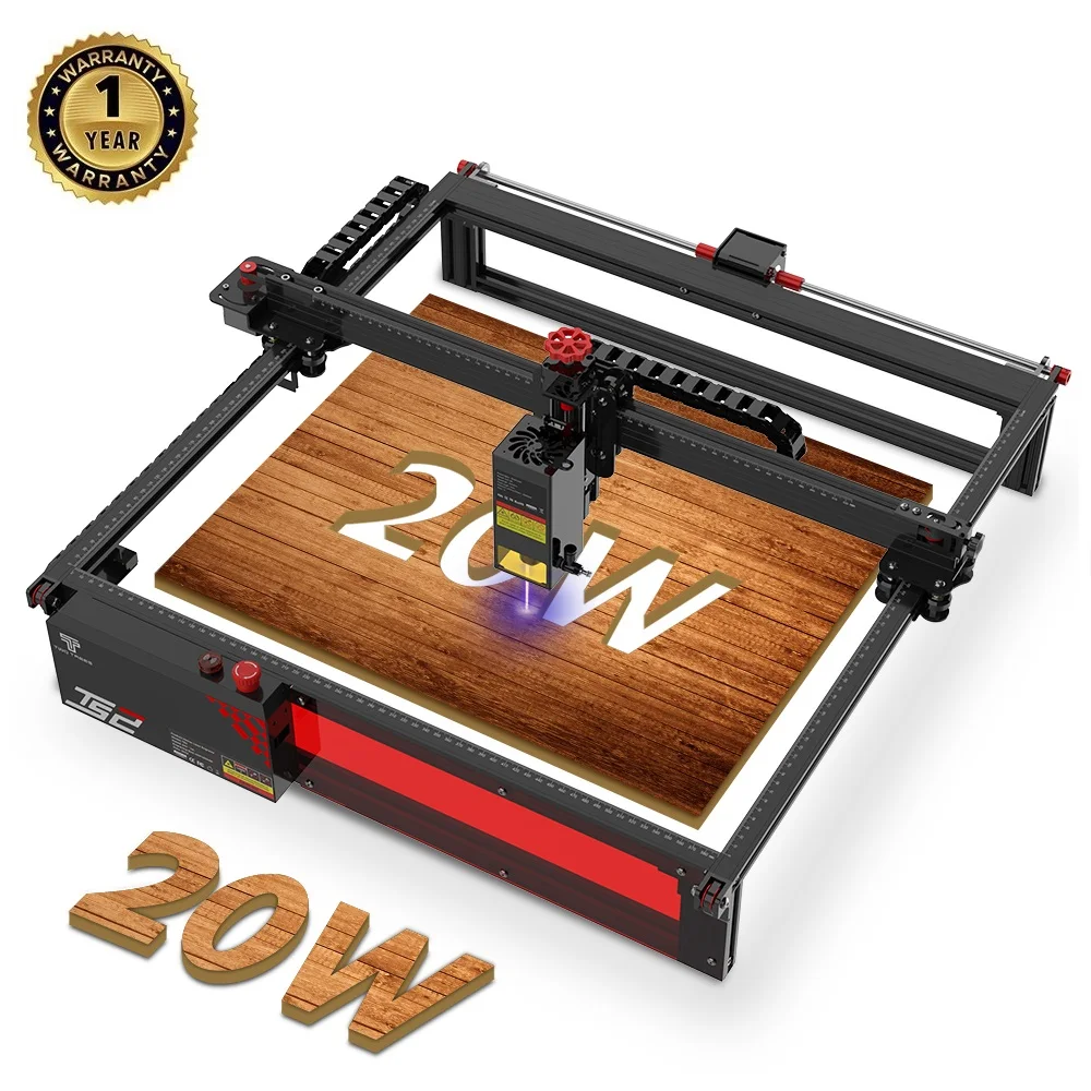 Twotrees TS2 130W Incisore laser CNC Messa a fuoco automatica Macchina per incisione laser Taglio legno 410x410mm con sistema di rilevamento fiamma