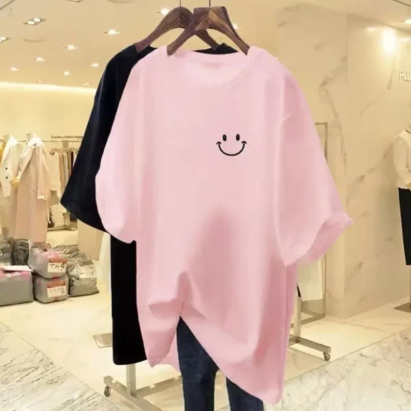 

Summer Women Clothing Vintage Casual T-shirt Fashion Chic Pure Cotton Top Tee Office Lady O-neck Loose Basics Pullovers