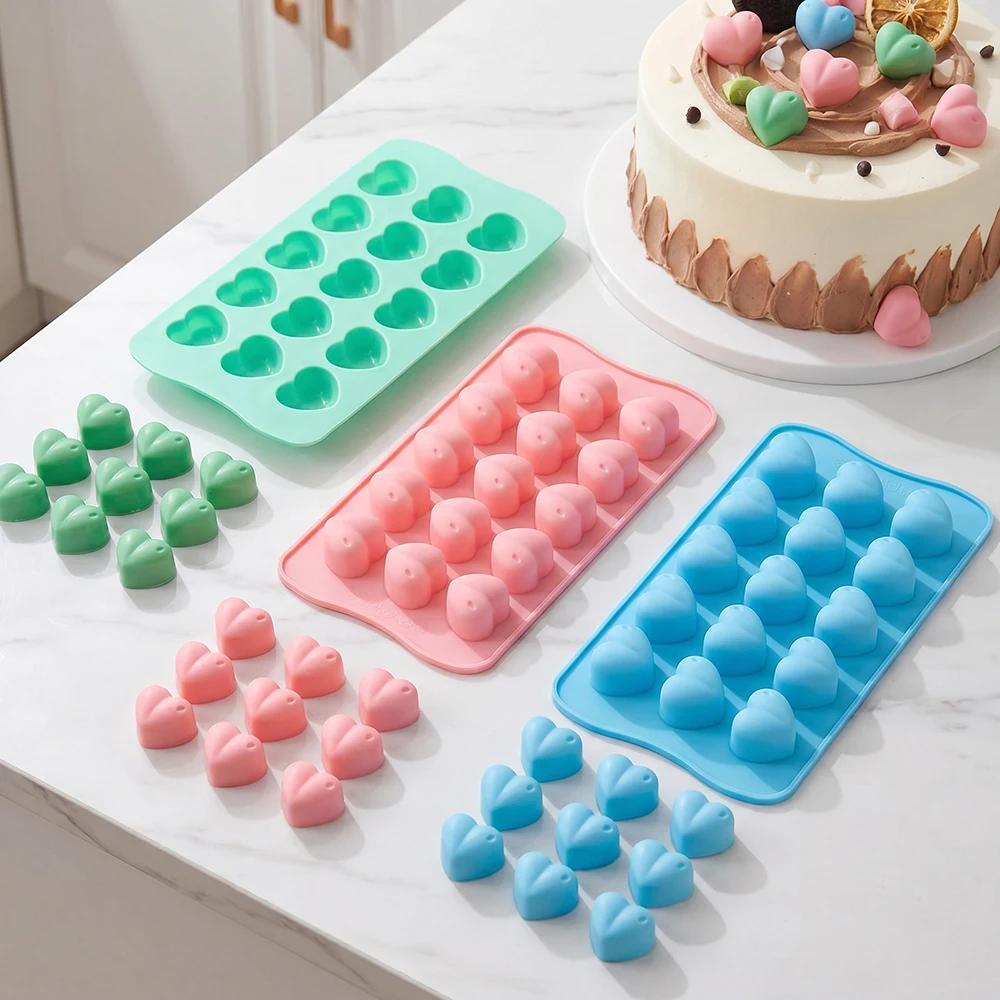 1pc piece heart shaped chocolate silicone mold DIY candy pudding dessert cake decoration plugin biscuit baking mold