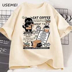 Funny Cat Make Coffe Print T Shirt for Men Women T-shirt Summer Loose Cotton Short Sleeve Trendy Y2k Tops Mens Designer Clothes
