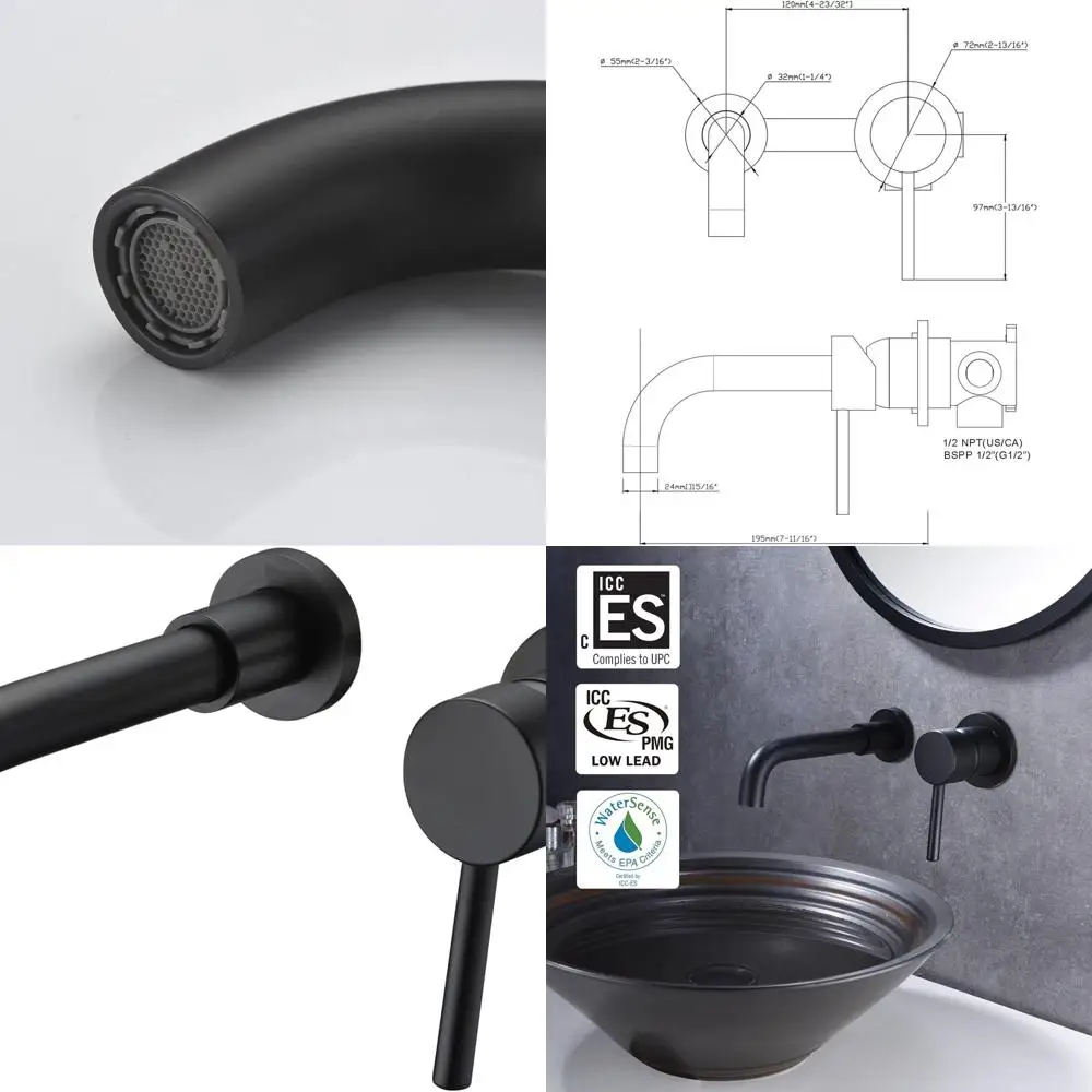 

Matte Black Wall-Mounted Bath Faucet with Included Rough-In Valve