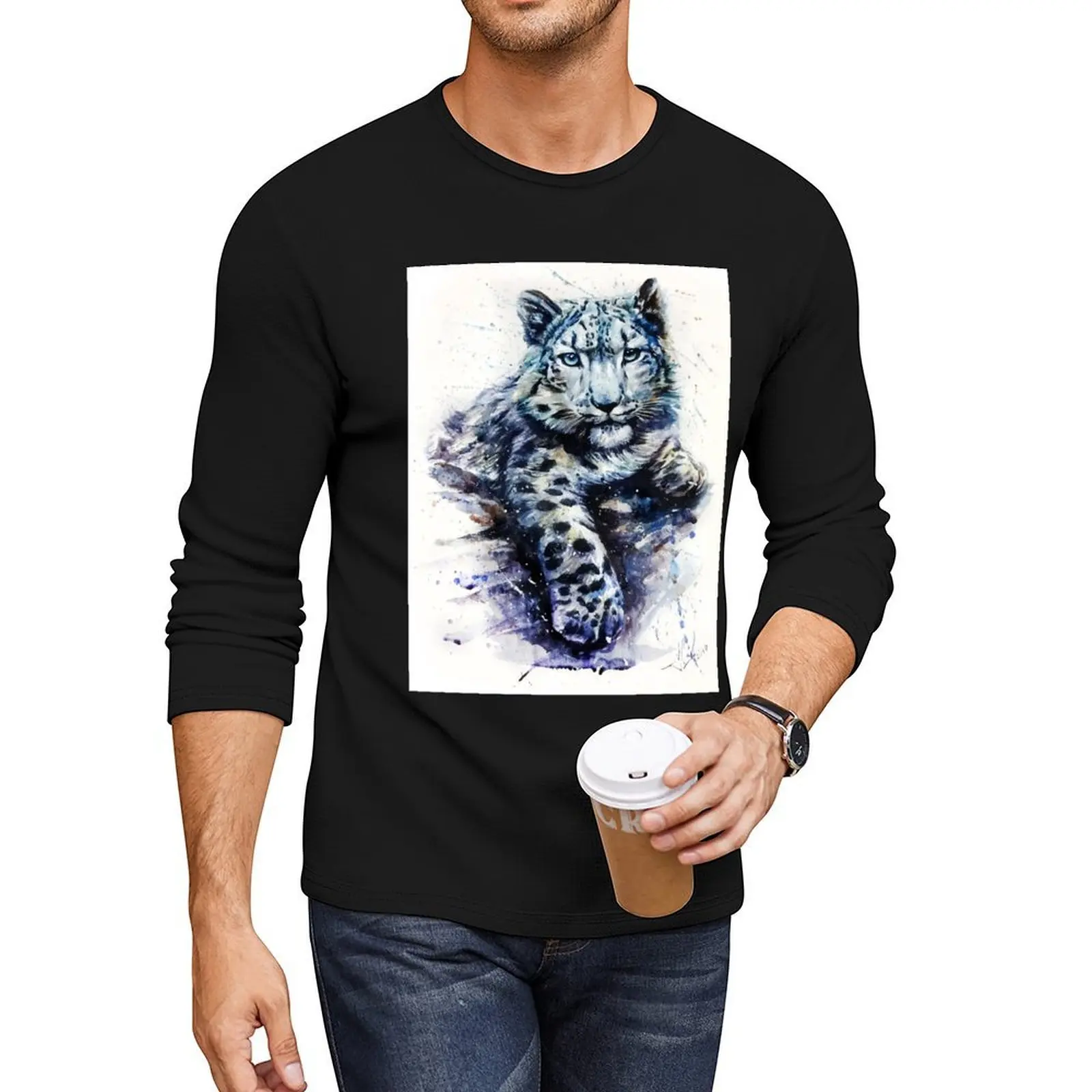 

Snow leopard Long T-Shirt tees custom t shirts Oversized t-shirt boys animal print shirt Men's t-shirts