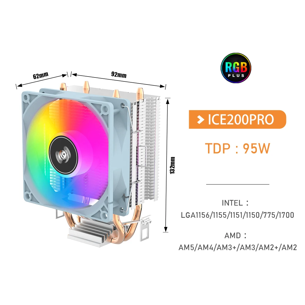 Aigo ICE CPU-Kühler 2 4 6 Heatpipes PC-Kühler PWM 3PIN 90 mm CPU-Kühlung Silent RGB-Lüfter für Intel 1700 1150 1156 1366 1155 AMD