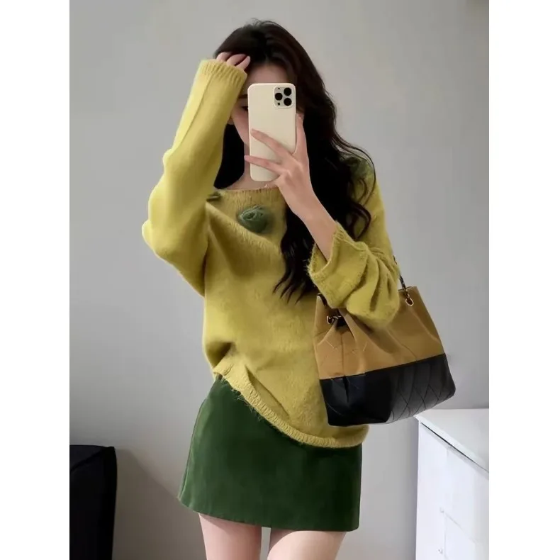 En Aosphere ثلاثية الأبعاد زهرة مائلة oulder سترة المرأة الخريف الشتاء جميلة كسول Camere لينة مريحة محبوك #4