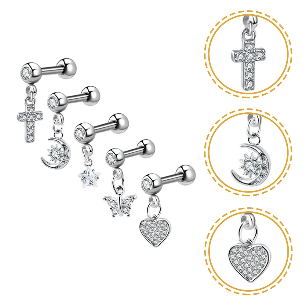 

5 Pcs Ear Stud Unique Style Earrings Women Studs Barbell Tragus Stainless Steel Cartilage