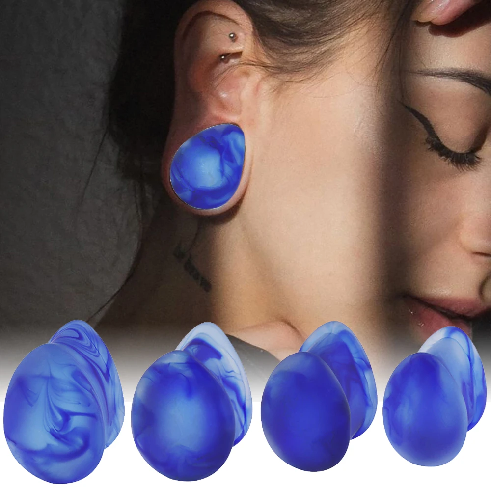 1-2PCS Wasser Tropfen Blau Rauch Nebel Peeling Glas Ohr Messgeräte Tunnel Ohr Expander Ohr Bahre Messgeräte gewicht Körper Piercing Schmuck