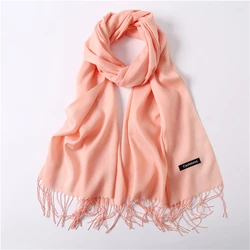 Fashion Solid Color Women Scarf Winter Hijabs Tassels Long Lady Shawls Cashmere Like Pashmina Bandana Scarves Wraps Echarpe