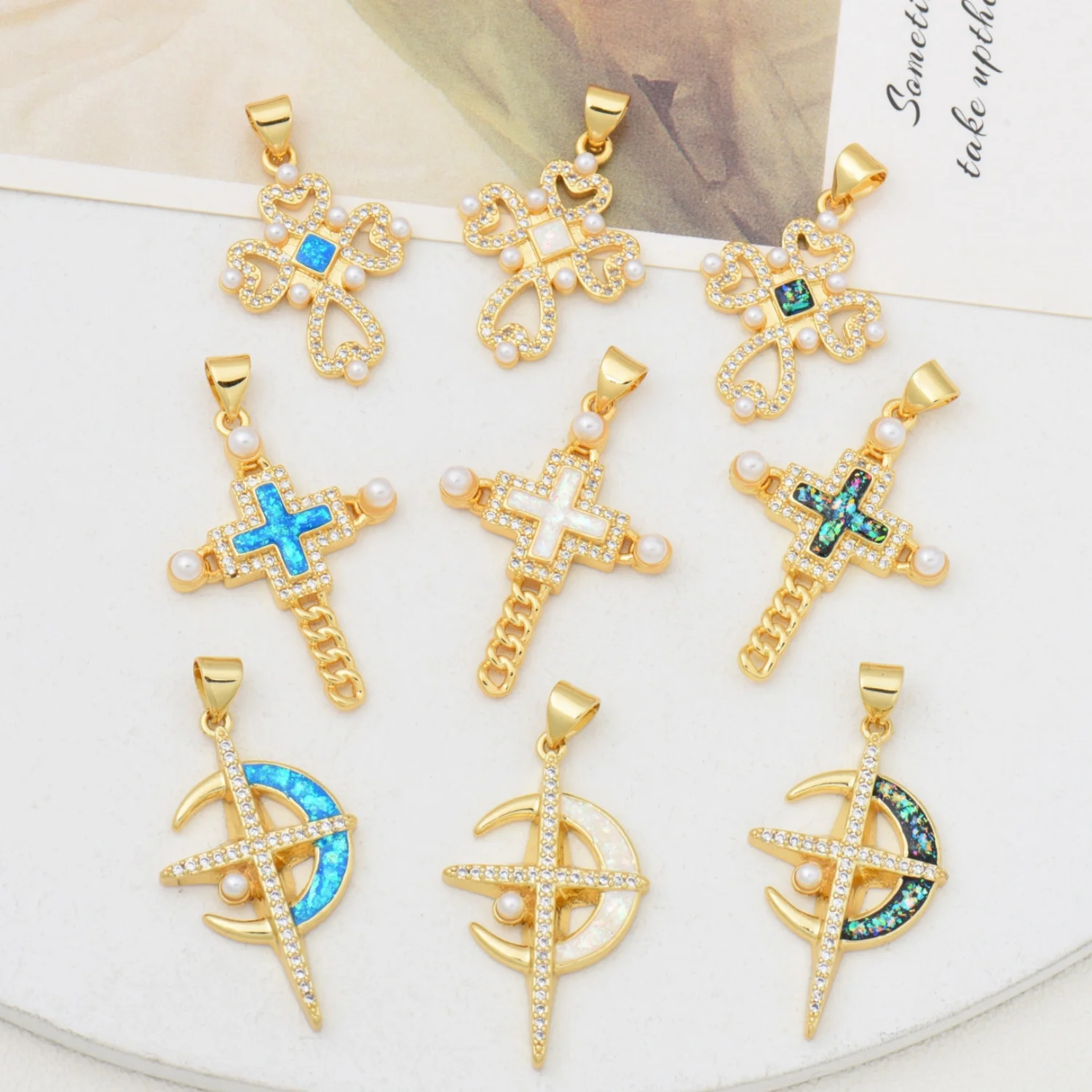 

5 Pieces European and American Copper Aobao Cross Pendant Accessories DIY Pearl Necklace Jewelry Making Materials Wholesale