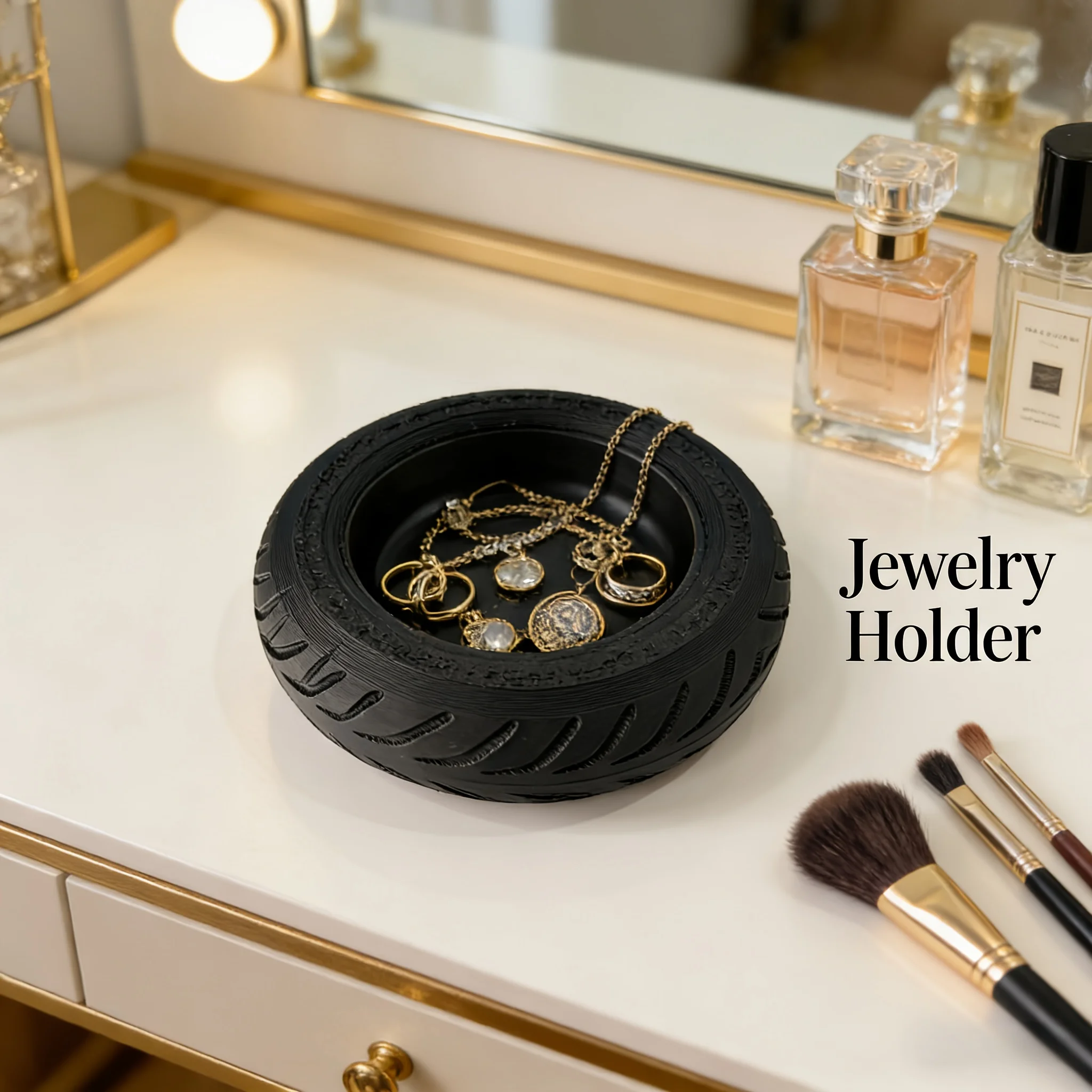 1-Piece Tire-Shaped Storage Tray, Large Size 3D Printed Car Tire Storage Tray, Miscellaneous Item Tray, Storage Box, Desktop Decoration, Art Ornament
