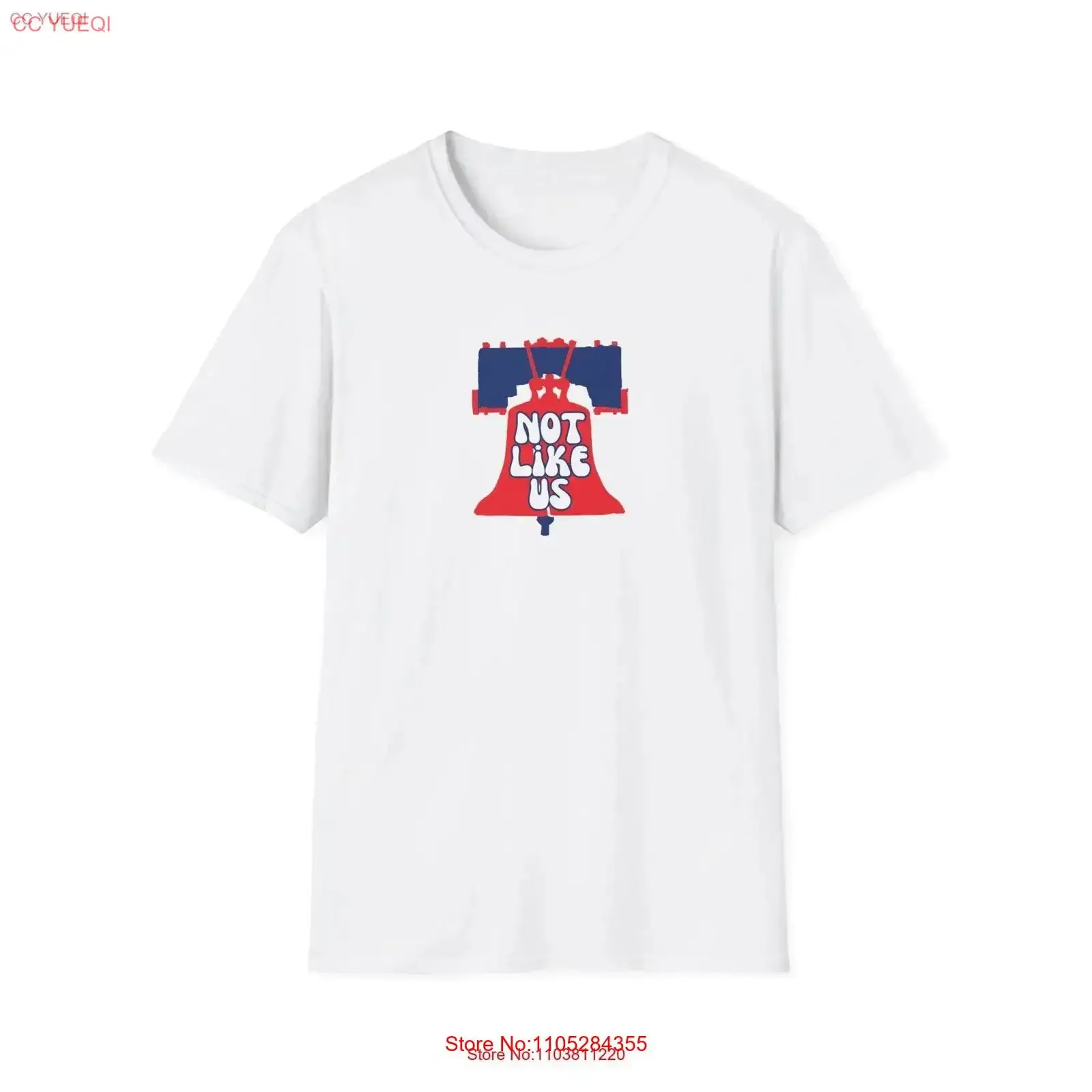 Not Like Us Philly Baseball Game Day Apparel Softstyle T Shirt Sports White on Red Liberty Bell vintage Washed Casual Unisex