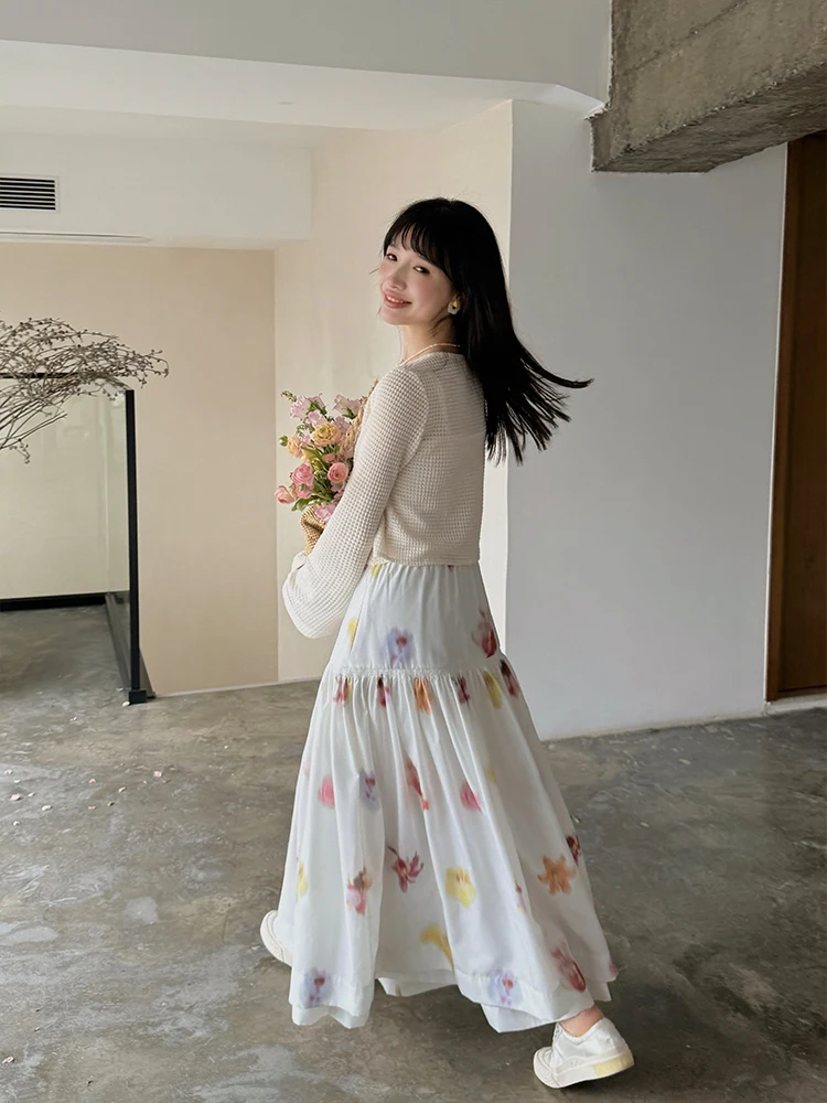 

MOR Юбка-миди трапециевидной формы с высокой талией и принтом на эластичной талии, женская многослойная юбка для похудения, закрывающая бедра