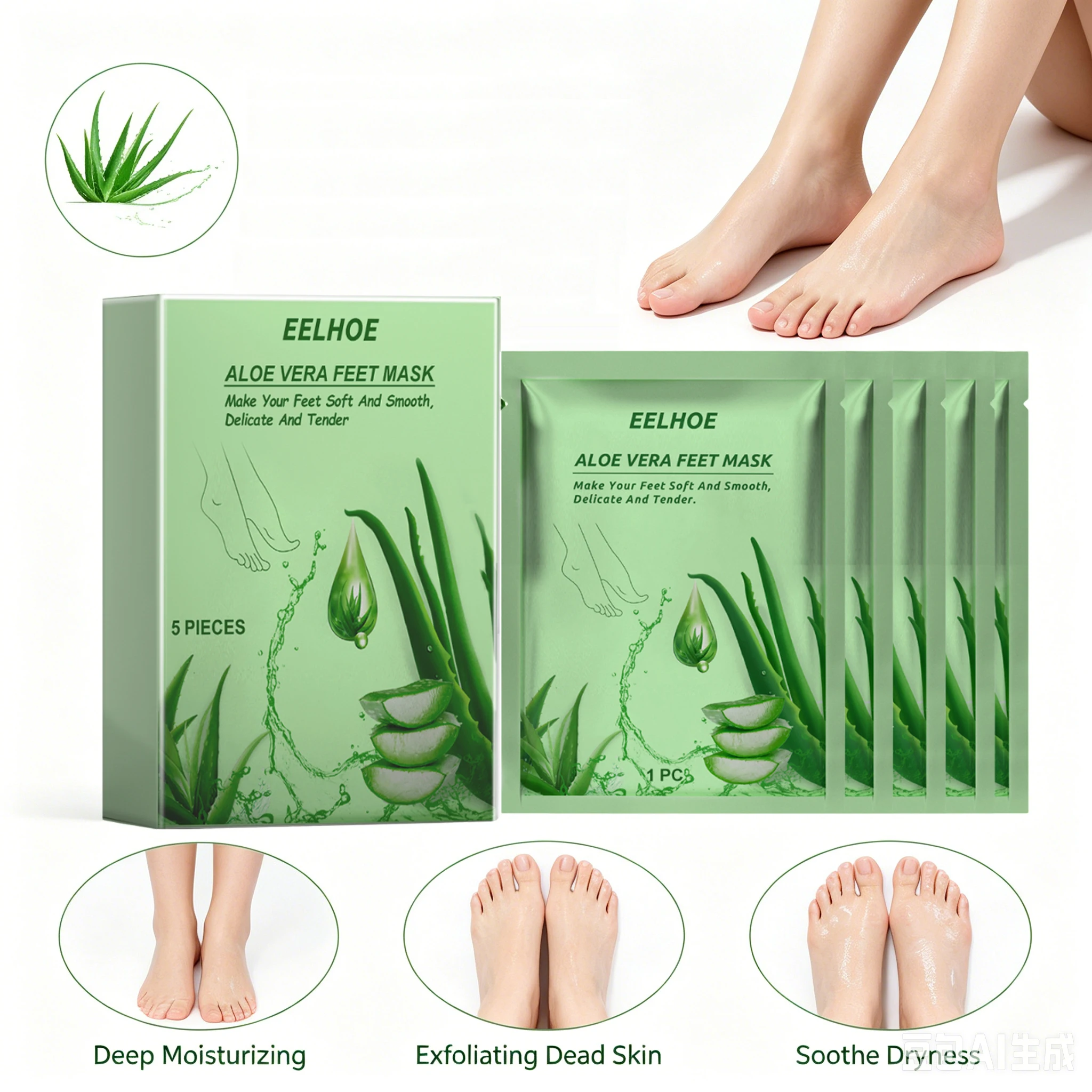Mascarilla Exfoliante para Pies de Aloe Vera, a Base de Plantas, Hidratante para Piel Seca y Áspera, Eliminador de Piel Muerta, Calcetines Exfoliantes, Pedicura SPA para Pies Suaves como de Bebé