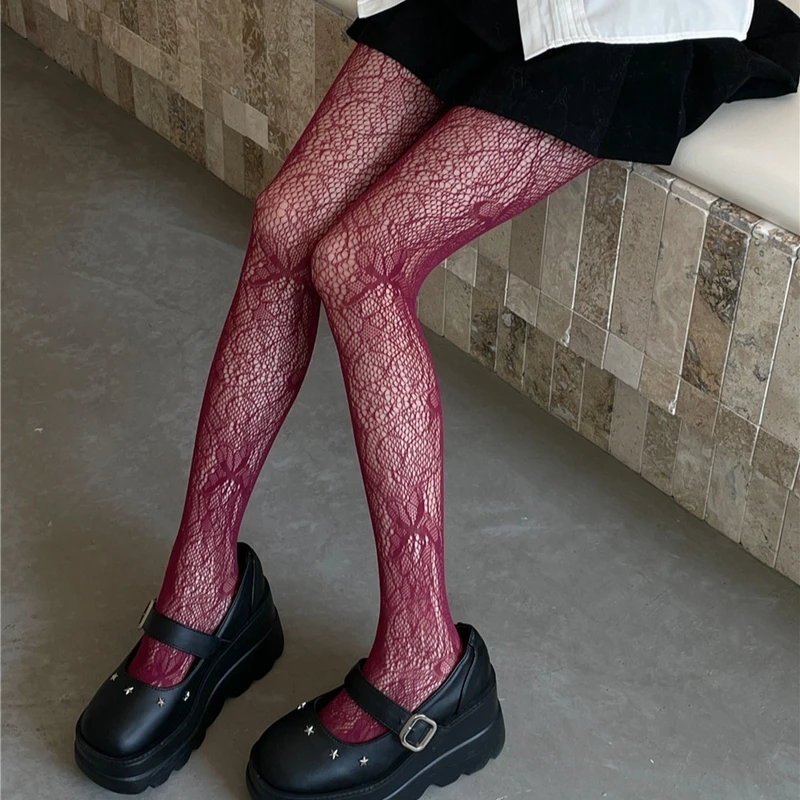 Sexy Elegant High Fishnet Tights Vintage Butterfly Jacquard Mesh Pantyhose Girls Sexy Hollowed Out Nylon Long Stockings Women