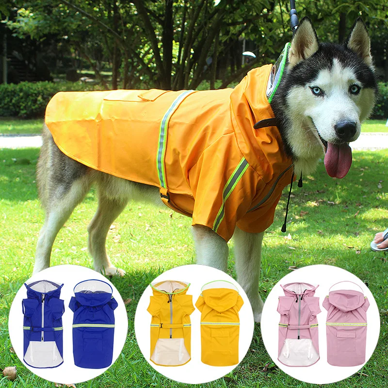 

Can Pull Dog Raincoat Small Medium Large Dog Rainy Clothes Cet Supplies Can Wrap The Foot Along The Summer Pet Clothes