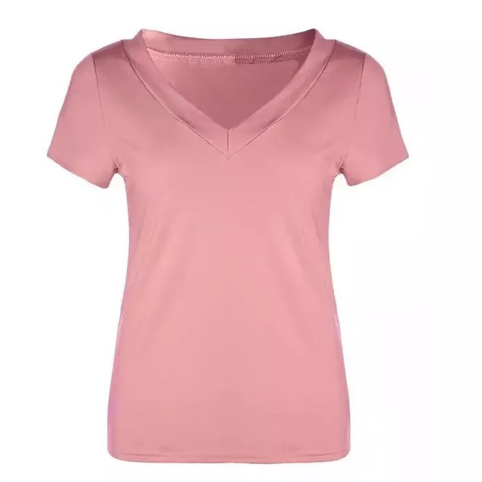 T shirt women 2026 fashion offering wide range simple sexy solid colors deep V-necks tshirt women's clothing