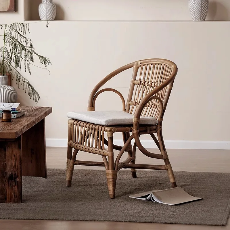 

Medieval Indonesian agate rattan restaurant dining chair handmade rattan art single bed and breakfast rattan weaving balcony
