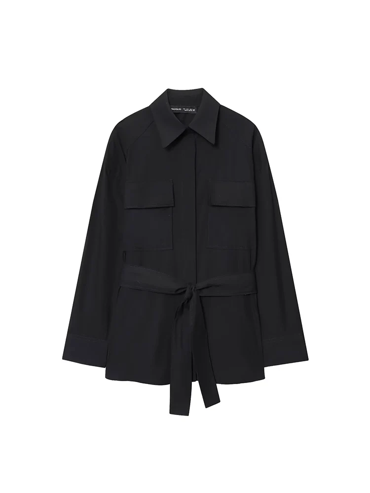 

Новое поступление осени в европейском и американском стиле, женская одежда свободная с поясом, модная рубашка с длинными рукавами и лацканами